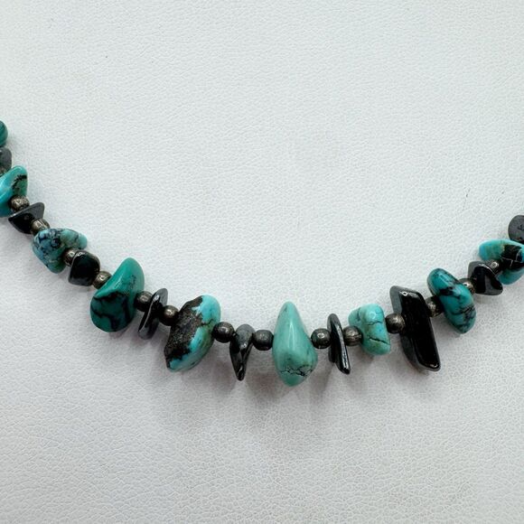 Vtg Heishi Shell Turquoise Hematite Chip Necklace Southwest Stone Jewelry 17” - Picture 3 of 11